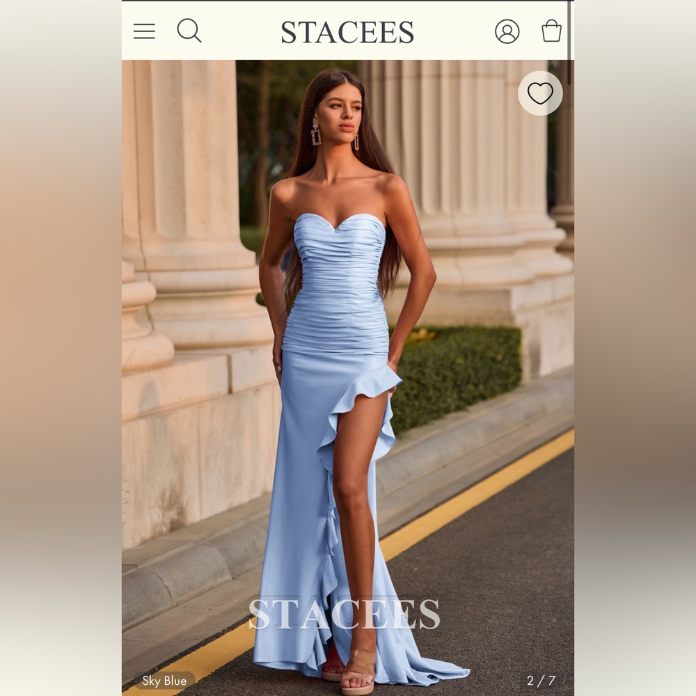NEW Stacees Sky Blue Sweetheart Neckline Pleated Ruffle Slit Prom Dress Size 4